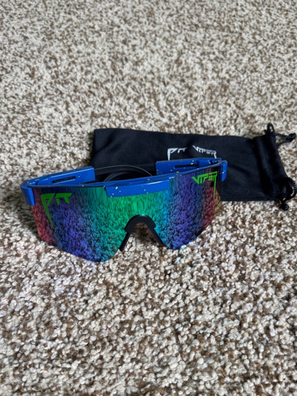 Pit Viper Blue Frame Multicolor Mirror Shield Sunglasses